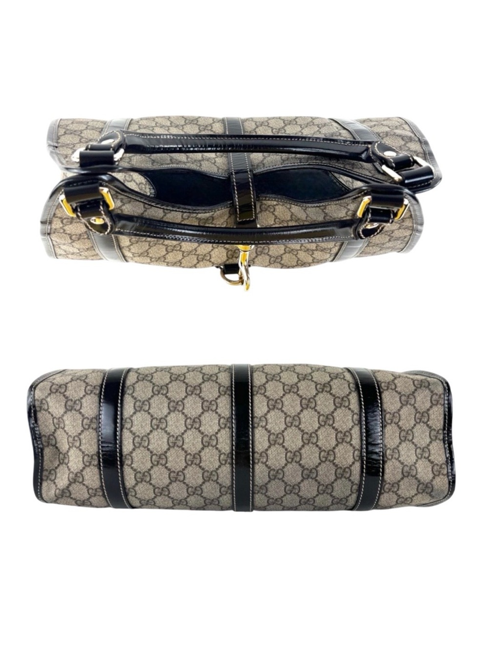 Gucci GG Canvas Shoulder Bag Black Leather Trim Gold Hardware Hobo Tote Bag - Picture 5 of 8